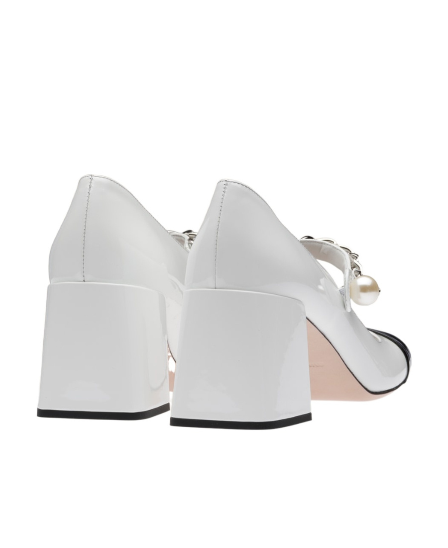 Miu Miu Leather Chain Pumps In White