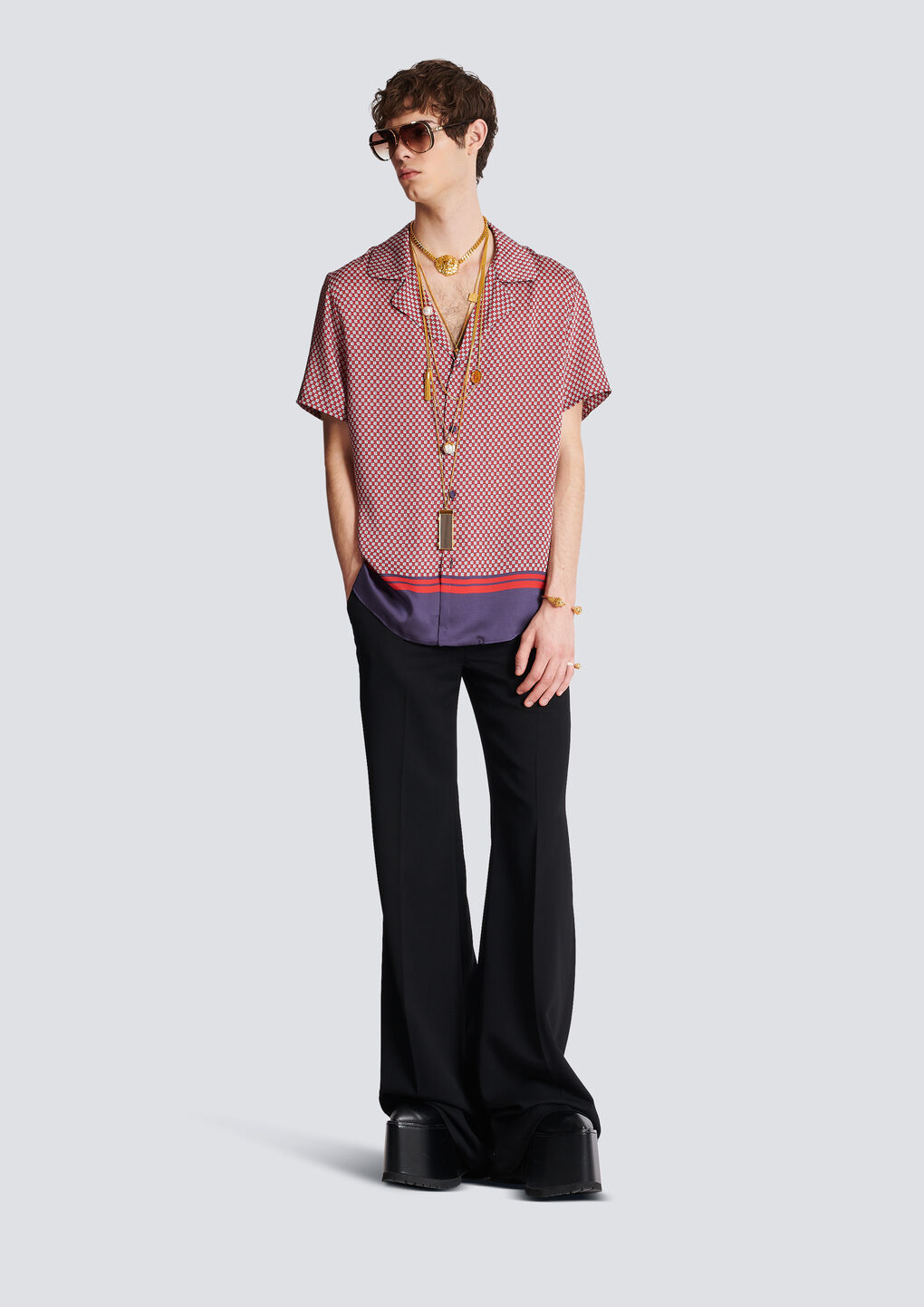Balmain Monogram-print Short-sleeve Shirt In Pink