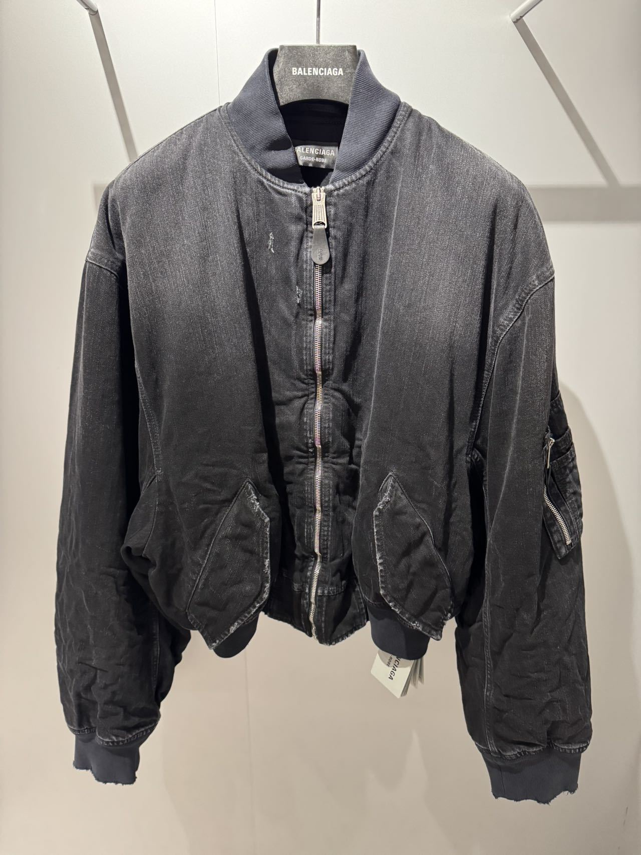 Balenciaga Standard Bomber Denim Jacket In Gray