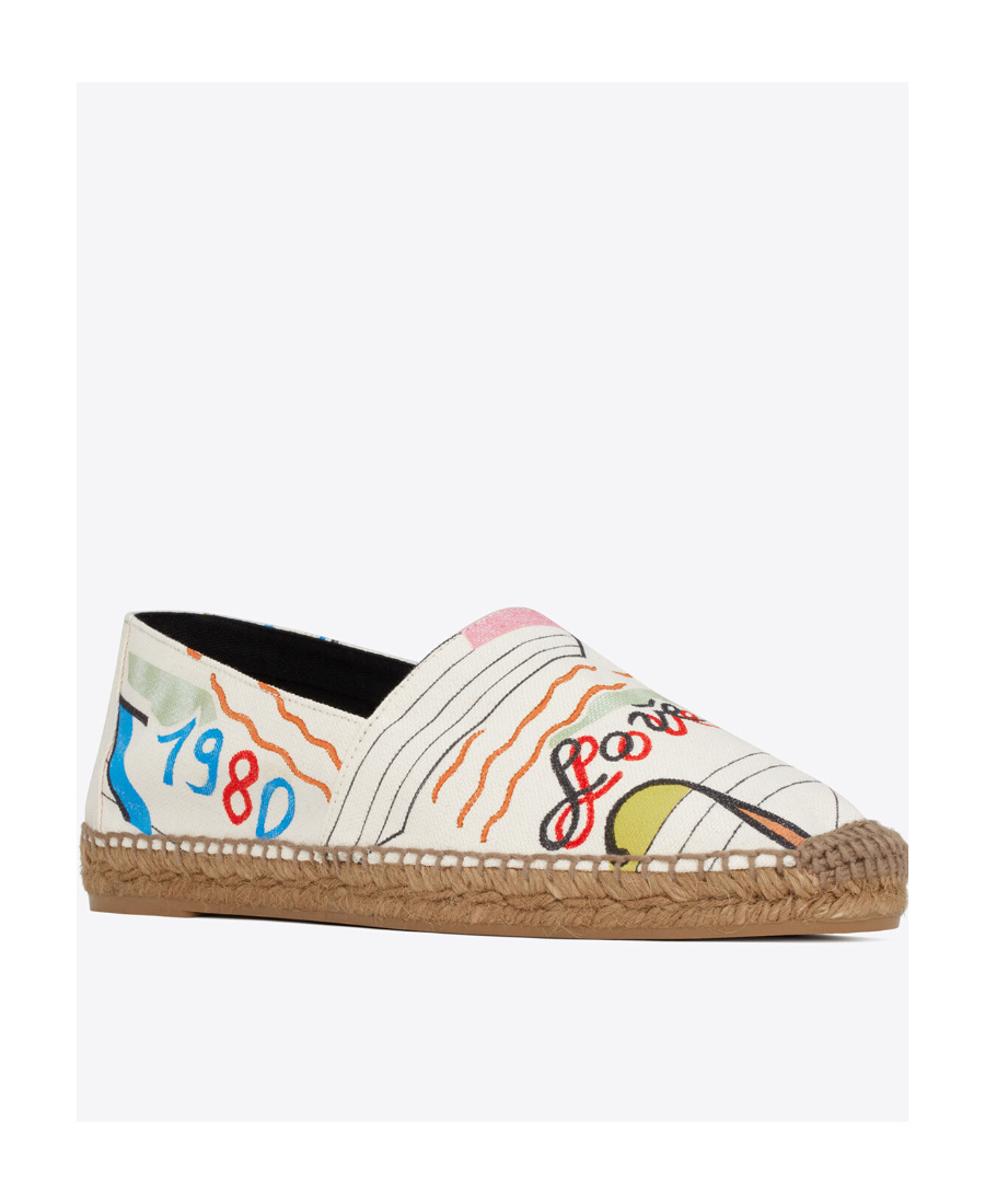 Saint Laurent Printed Flat Espadrilles In White
