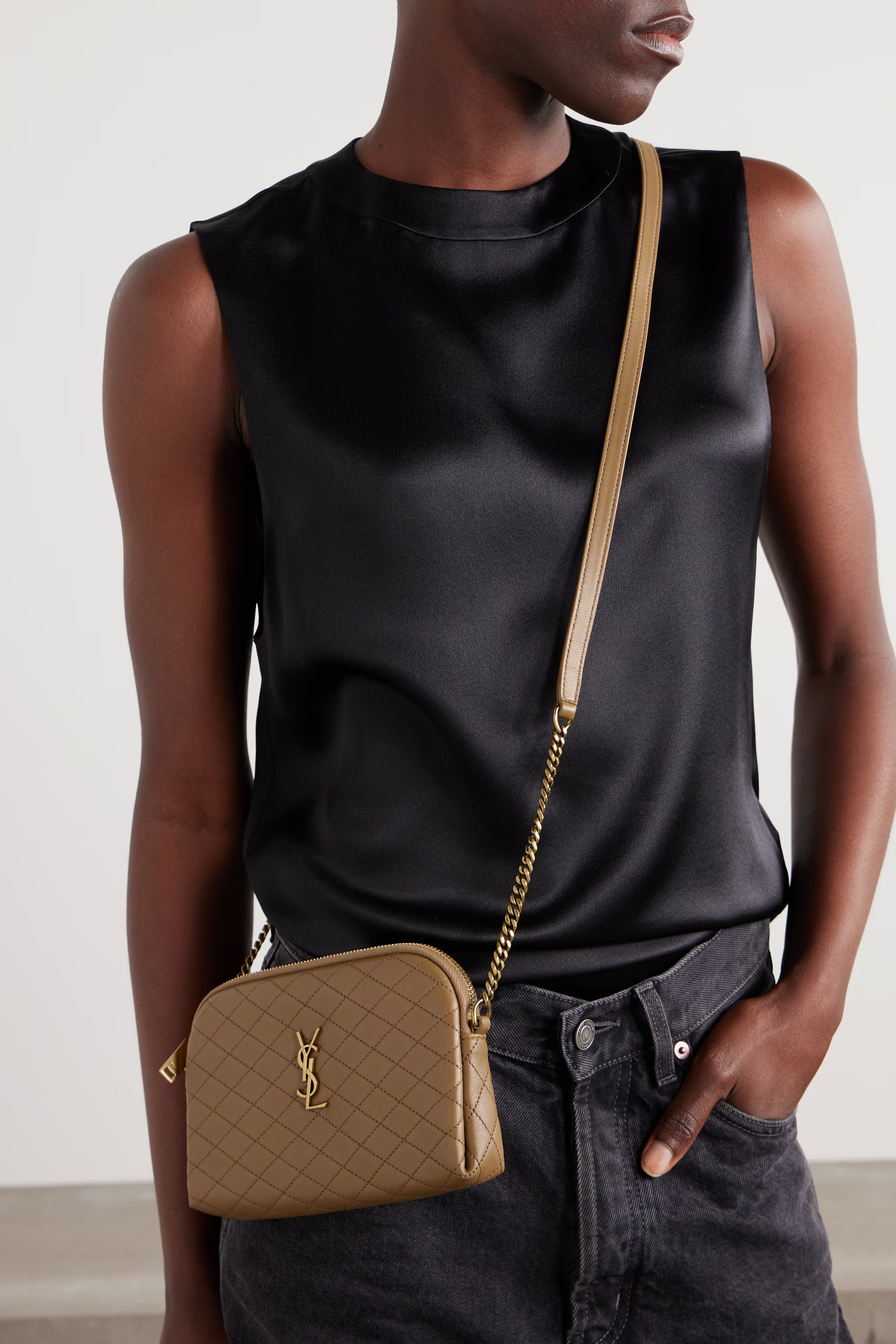 Saint Laurent Zipped Chain Pouch In Brown