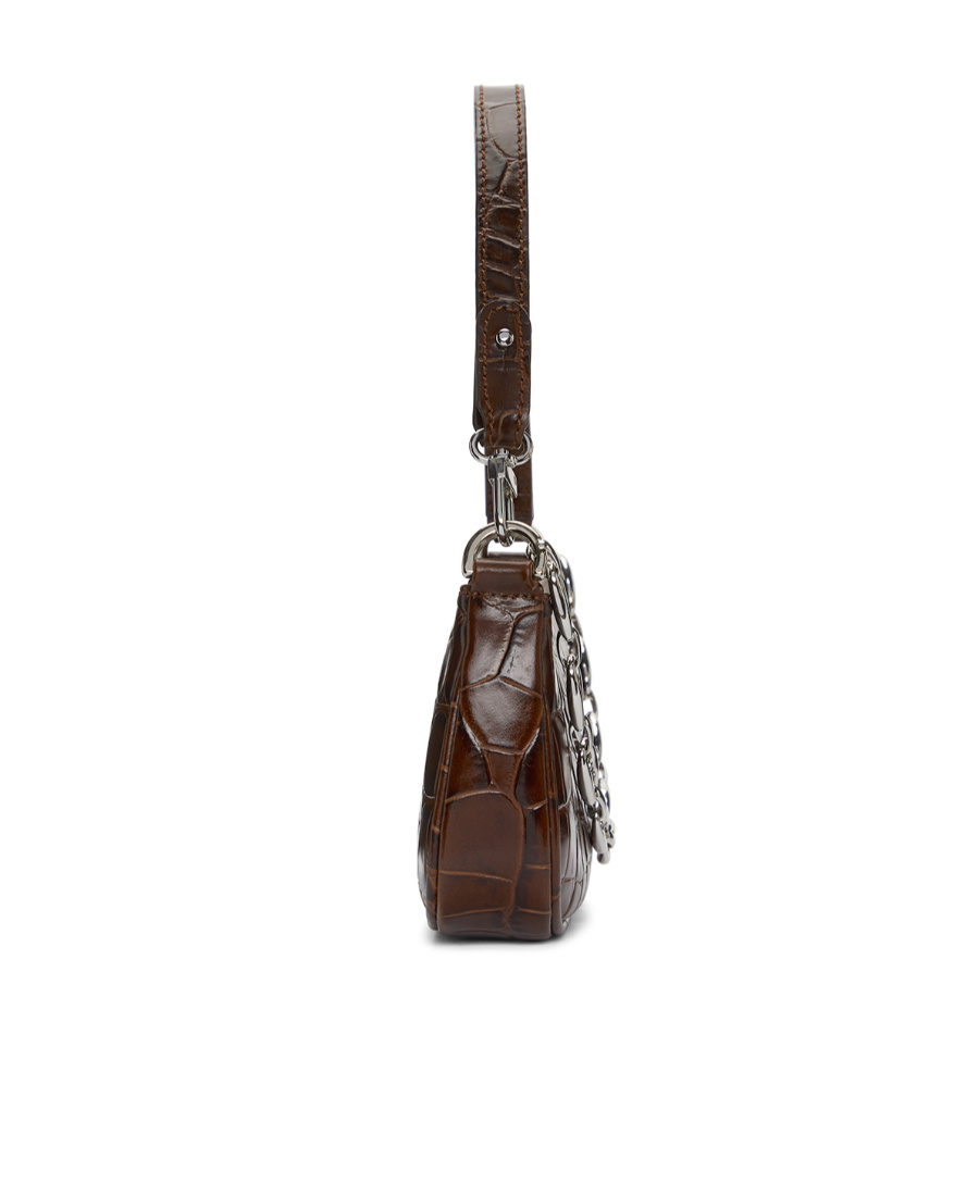 By Far Mini Rachel Croc-effect Bag In Brown