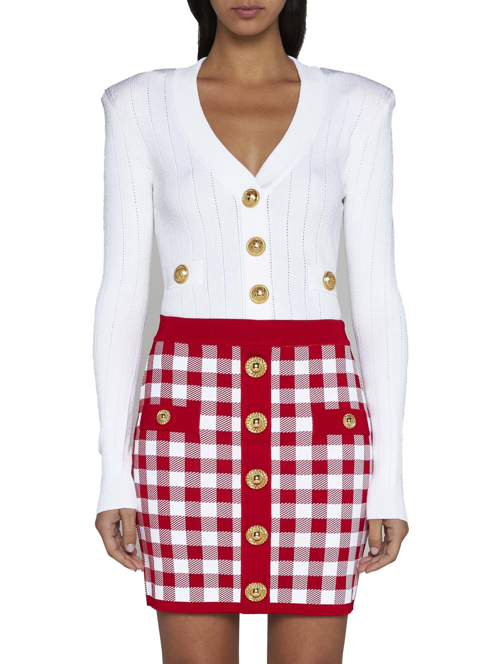 Balmain Women Buttoned V-necked Cardigan In White
