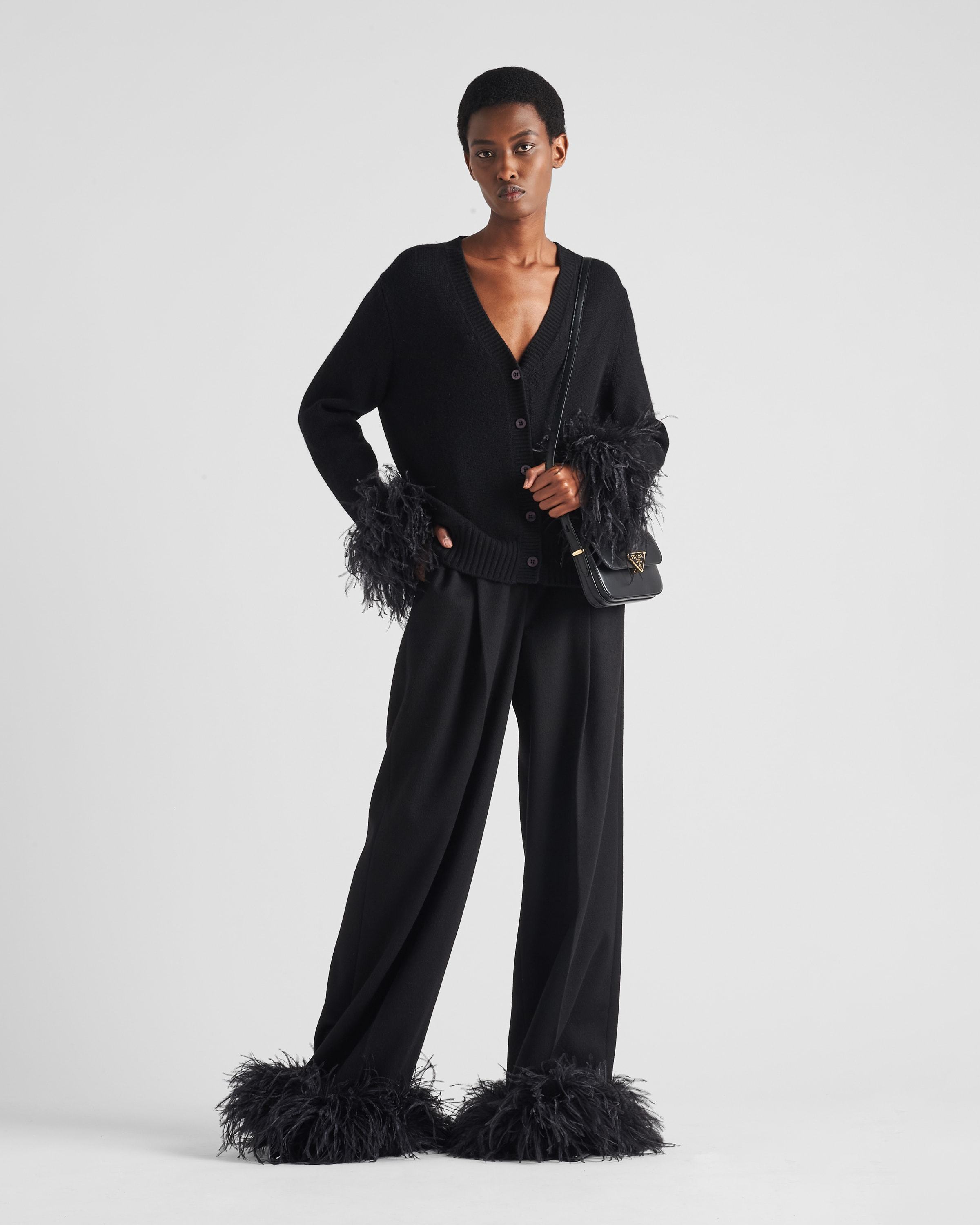 Prada Jogginghose Aus Baumwollfleece Mit Federbesatz In Black