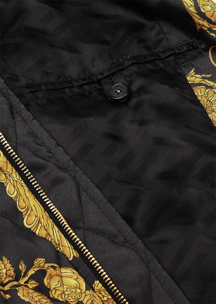 Versace Maschera Baroque-print Quilted Bomber Jacket In Gold