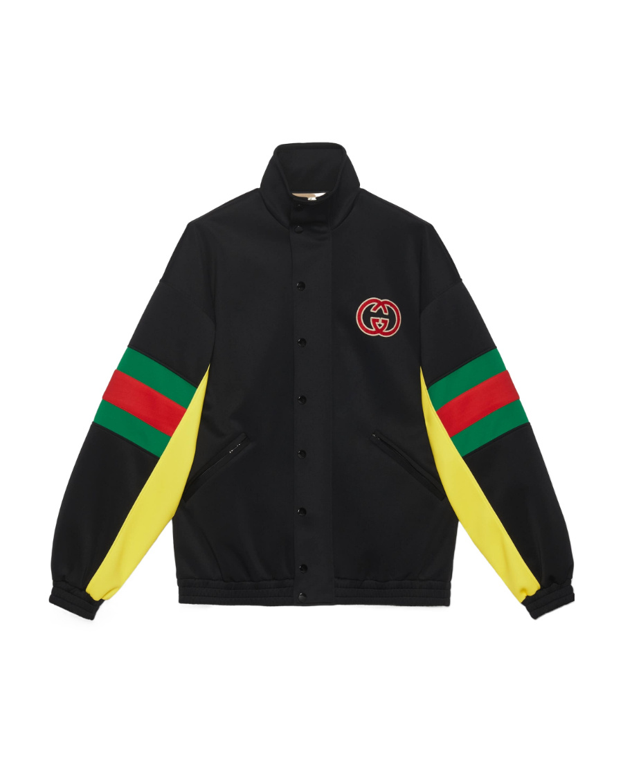 Gucci Logo-patch Web-motif Jacket In Black