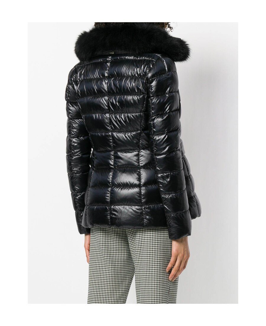 Herno Claudia Faux Fur Collar Down Coat In Black