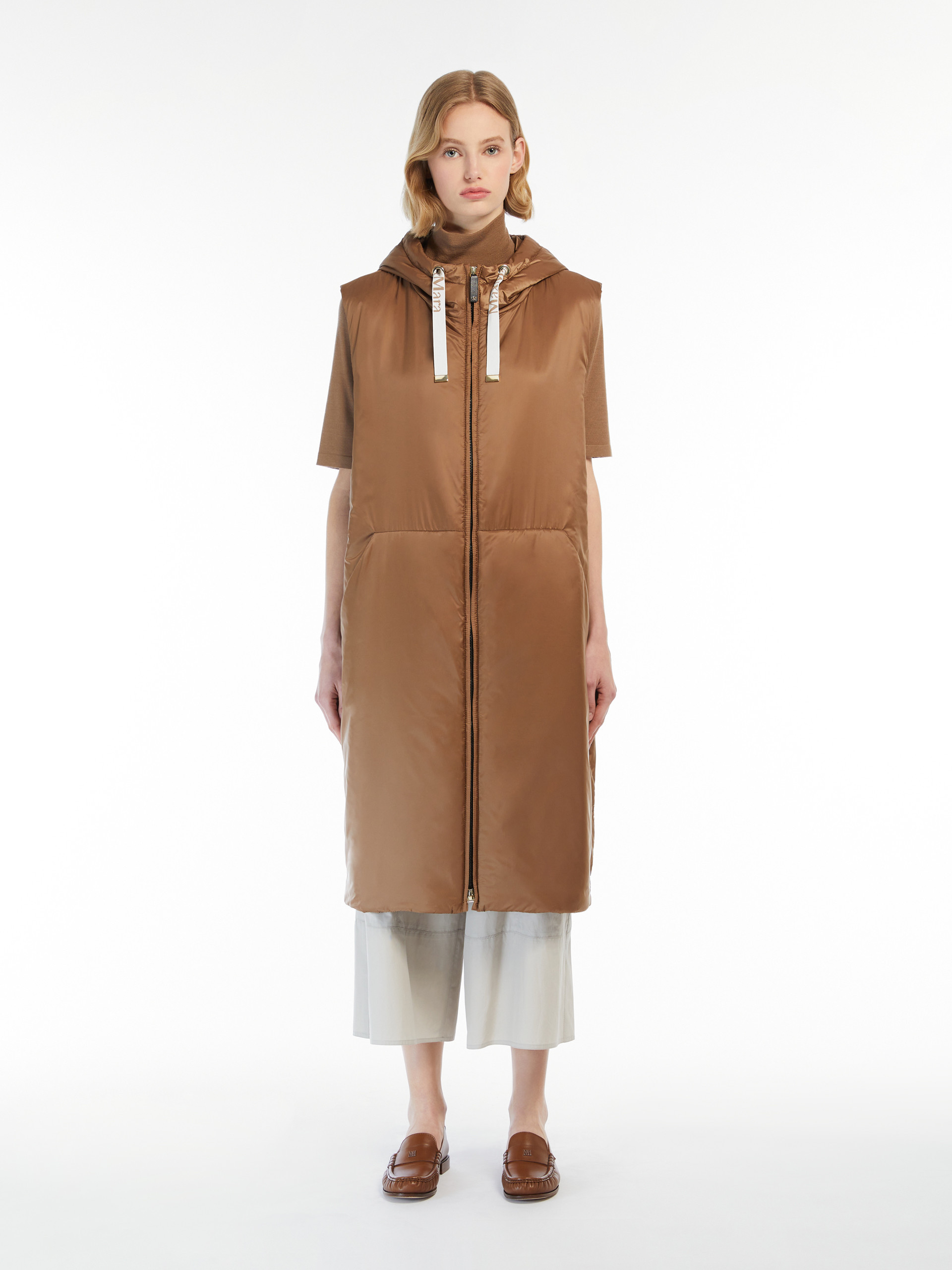 Max Mara Waterproof Canvas Mid-length Vest In Brown