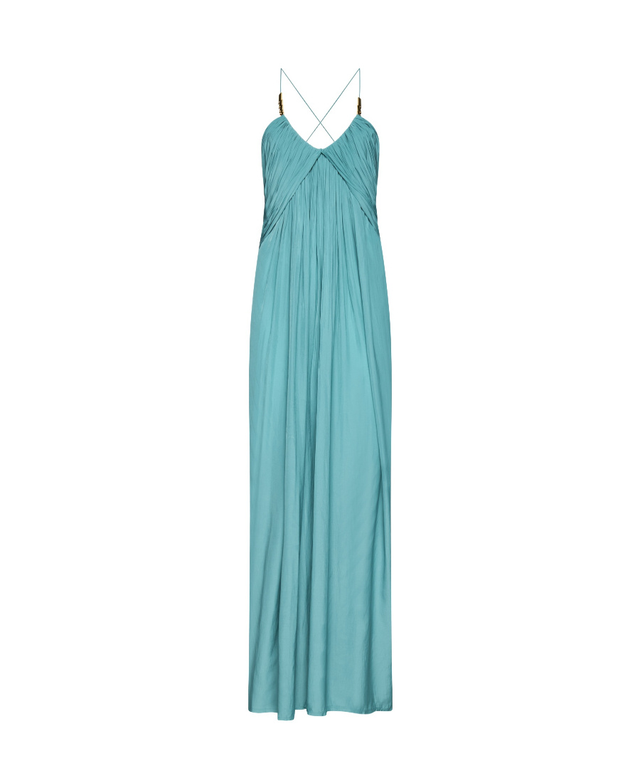 Lanvin Pleated Long Dress In Blue