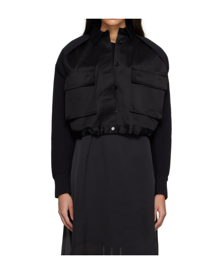 Shop Sacai Twill And Rib Knitted Shirts In Black