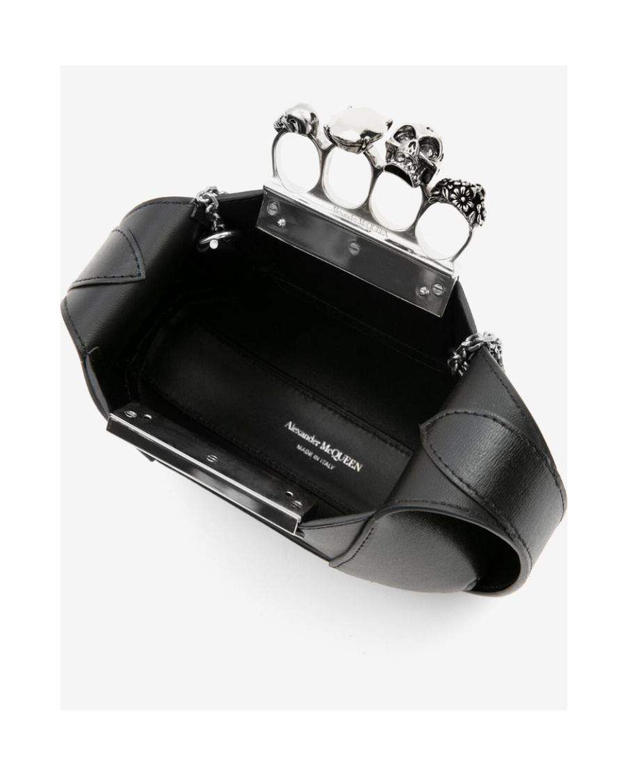 Alexander Mcqueen Mini Jewelled Leather Hobo In Black