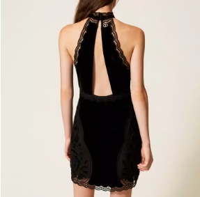 Twinset Short Embroidered Chiffon Dress In Black