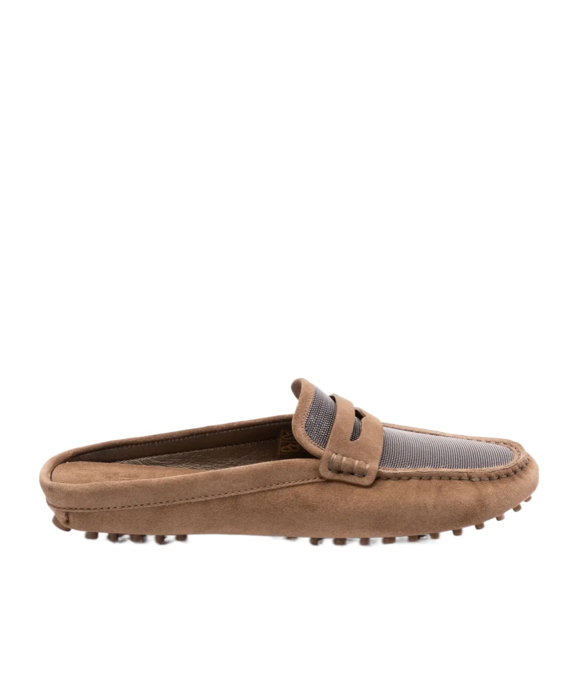 Brunello Cucinelli Suede Tapered Moccasins With Rubber Stud Sole In Brown