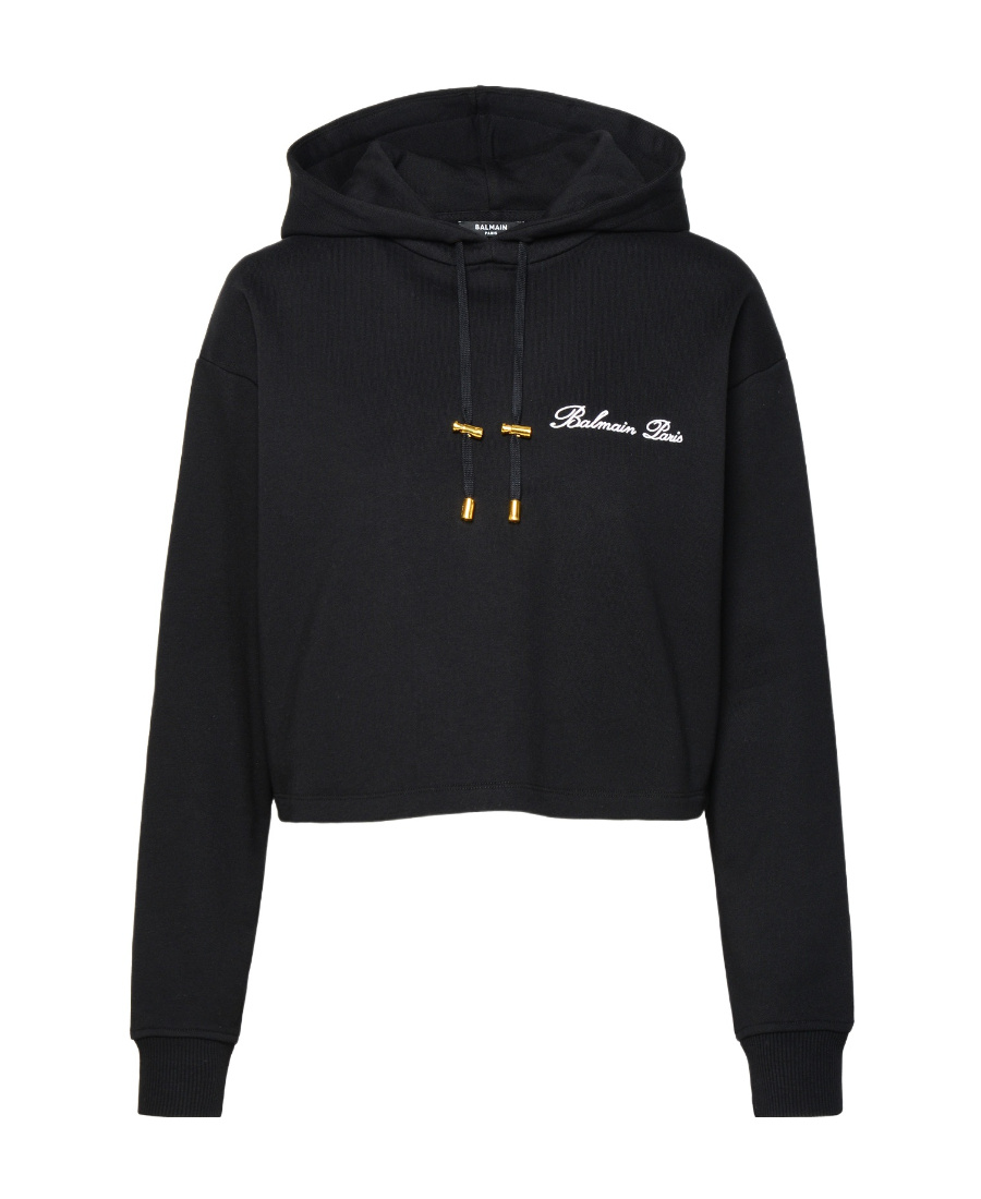 Balmain Embroidered-logo Cotton Hoodie In Black