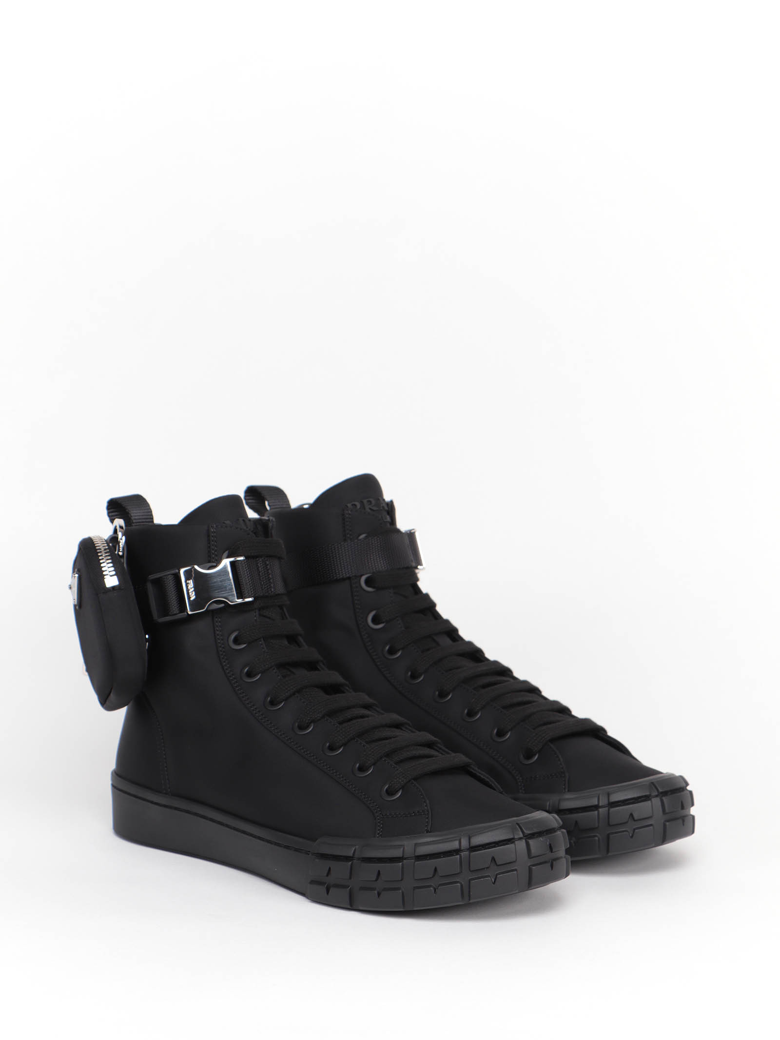 Prada Wheel Re-nylon High-top Sneakers In Black