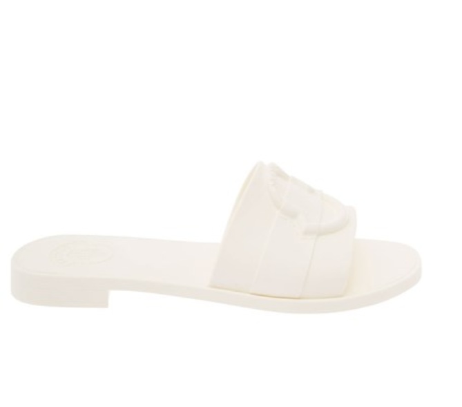 Shop Moncler Logo Slippers In Milky White