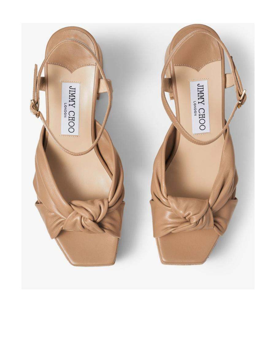 Jimmy Choo Heloise Wedge 95 Platform Sandals In Nappa Leather In Nude
