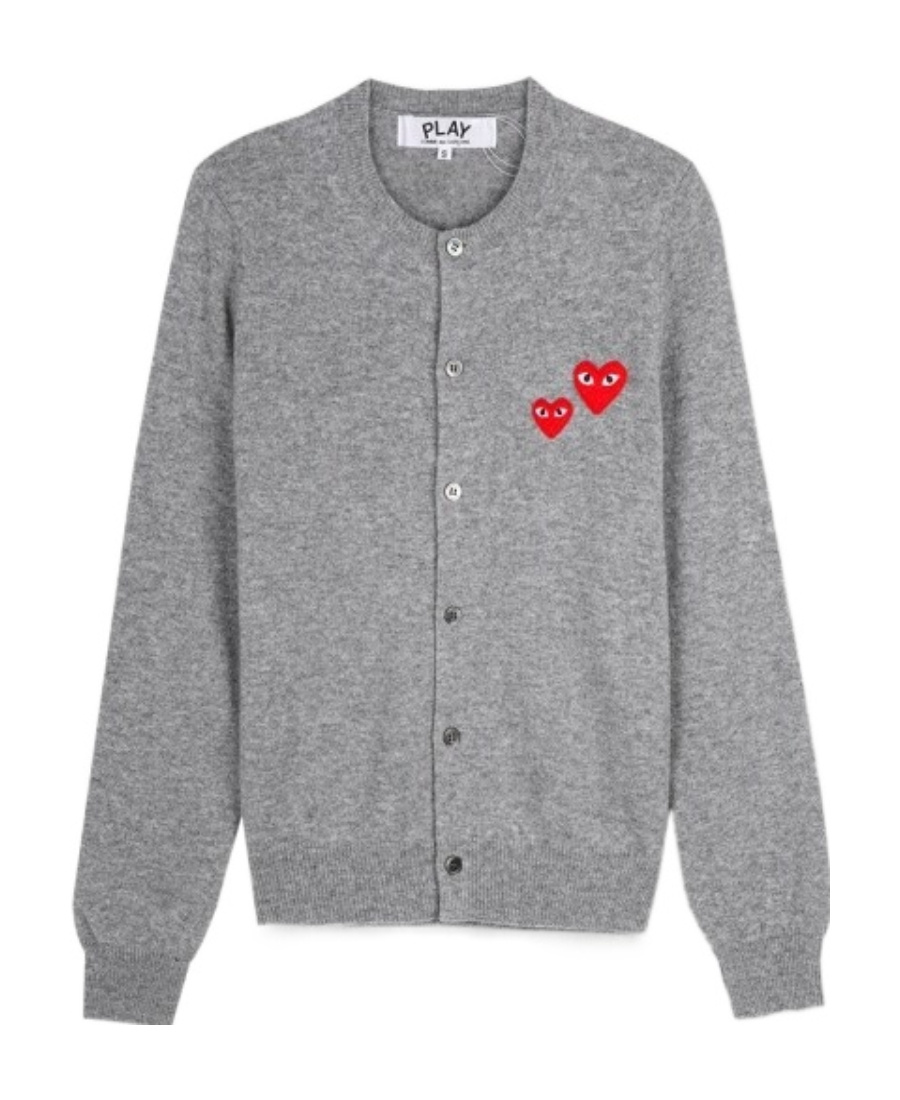 Comme Des Garçons Play Logo Knitted Cardigan In Gray