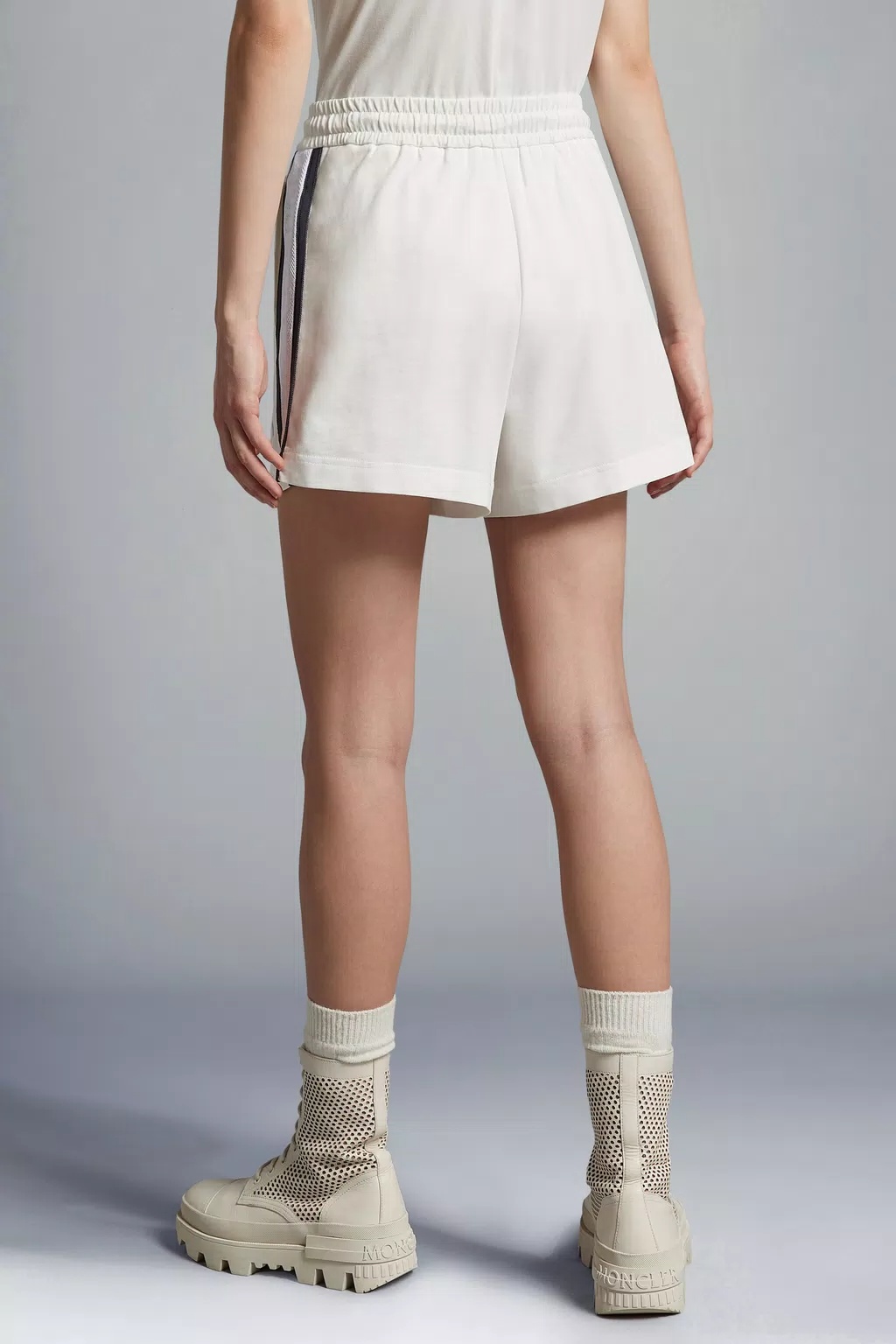 Moncler Stripe-detail Cotton Short Shorts In White