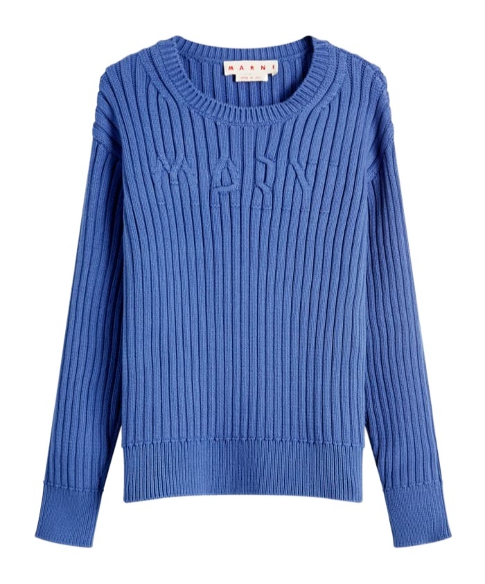 Shop Marni Logo Rib Crew Knit In Blue