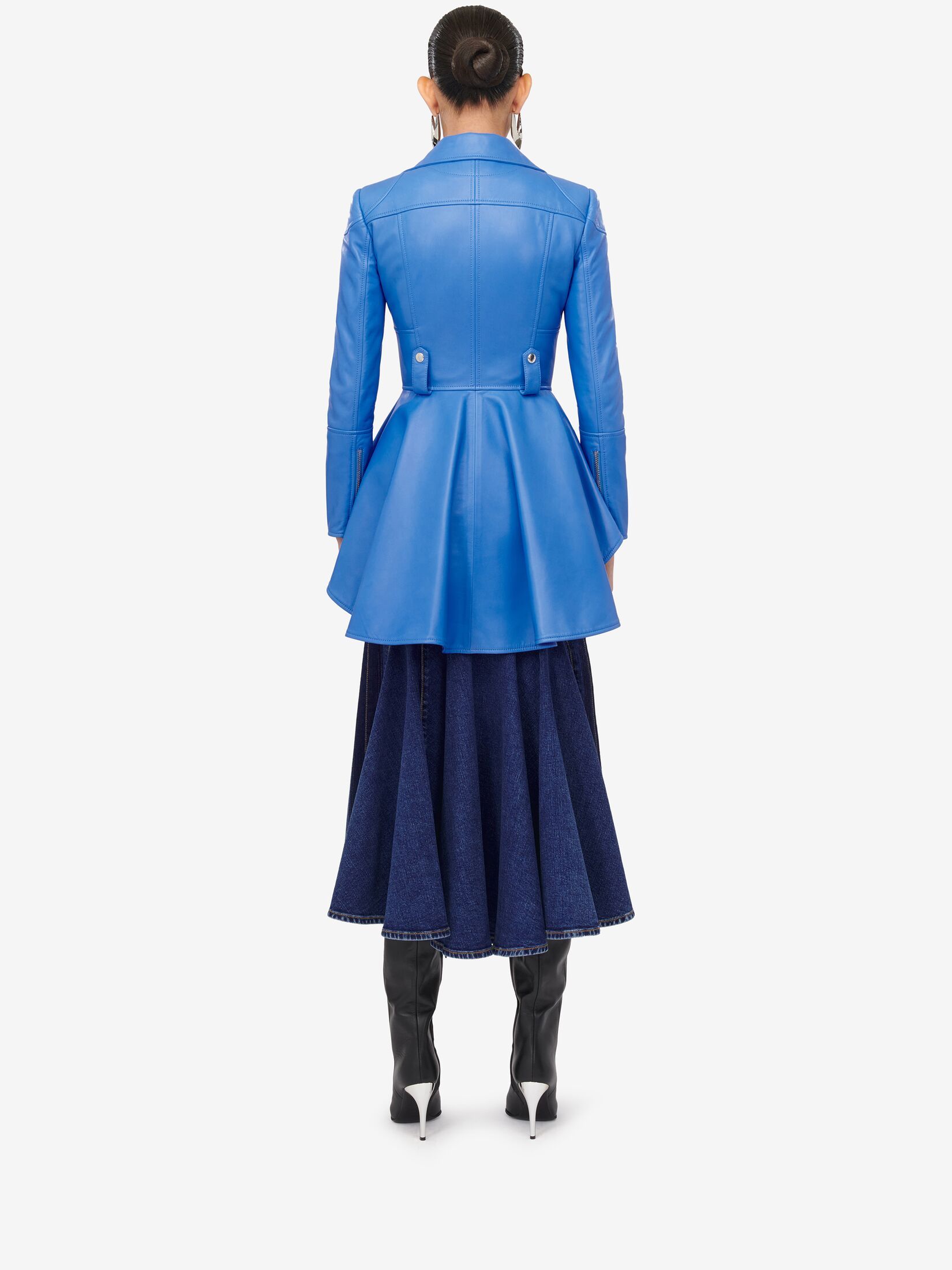 Alexander Mcqueen Washed Denim Midi Skirt In Blue