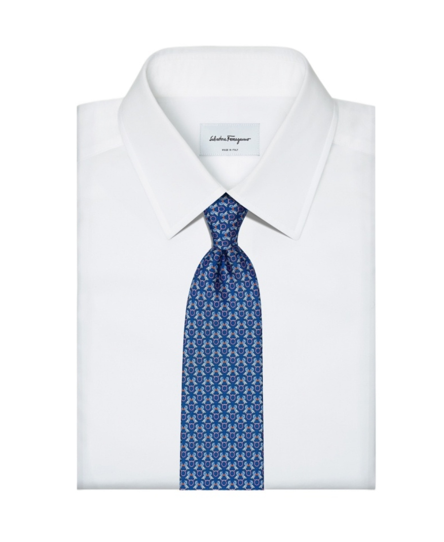 Ferragamo Gancini-print Silk Scarf In Blue