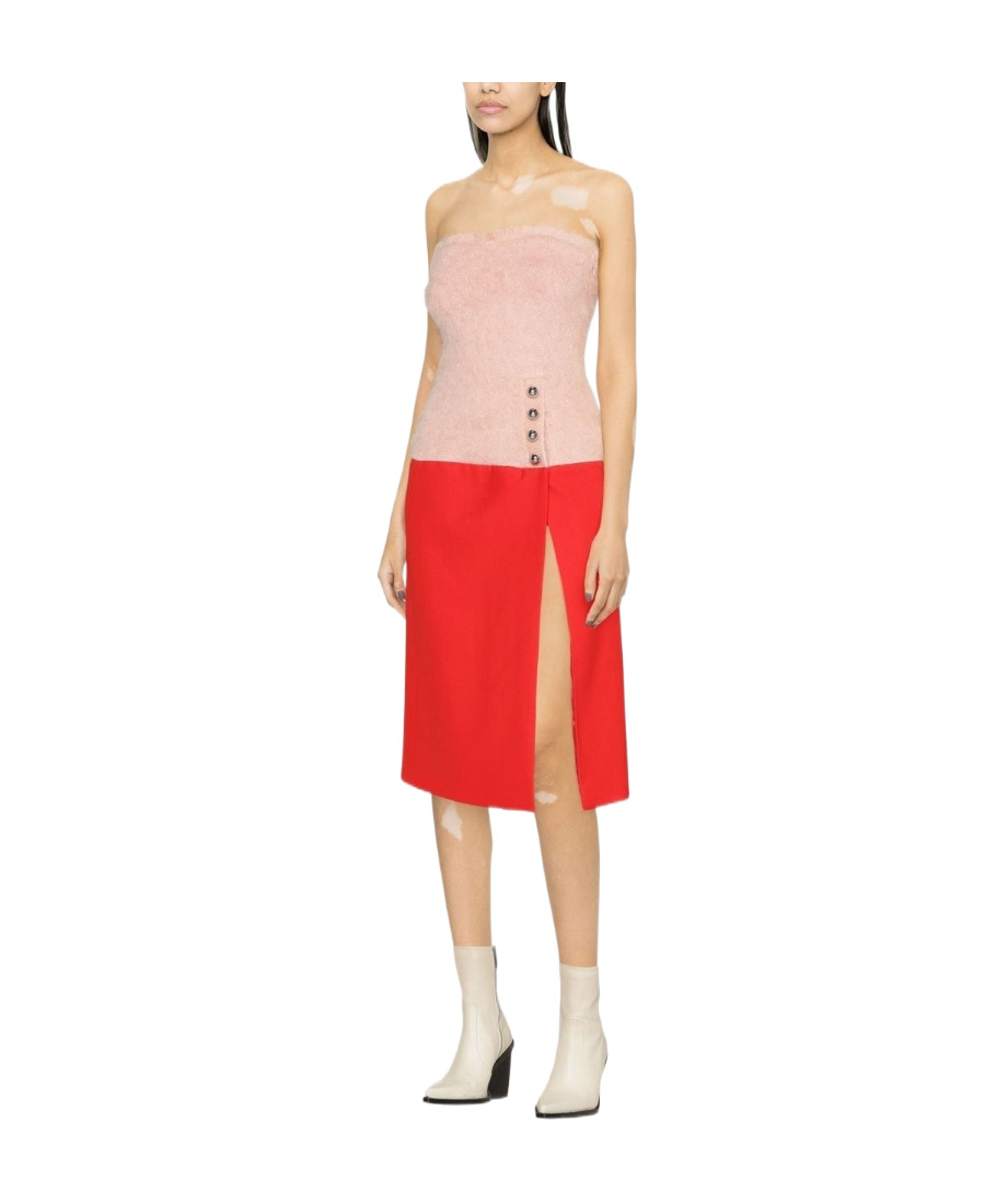 Shop Rabanne Virgin Wool Two-tone Midi Dress In Red