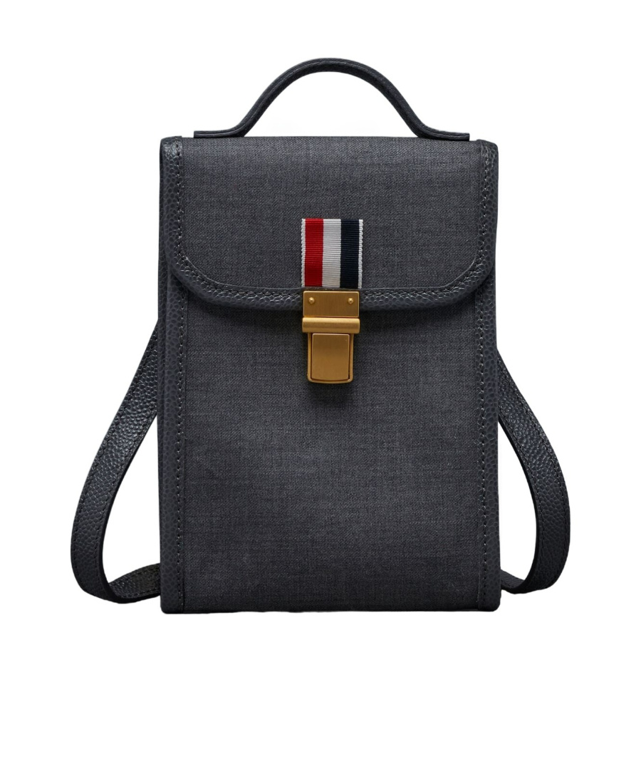 Thom Browne Twill Phone Holder Crossbody Bag In Black