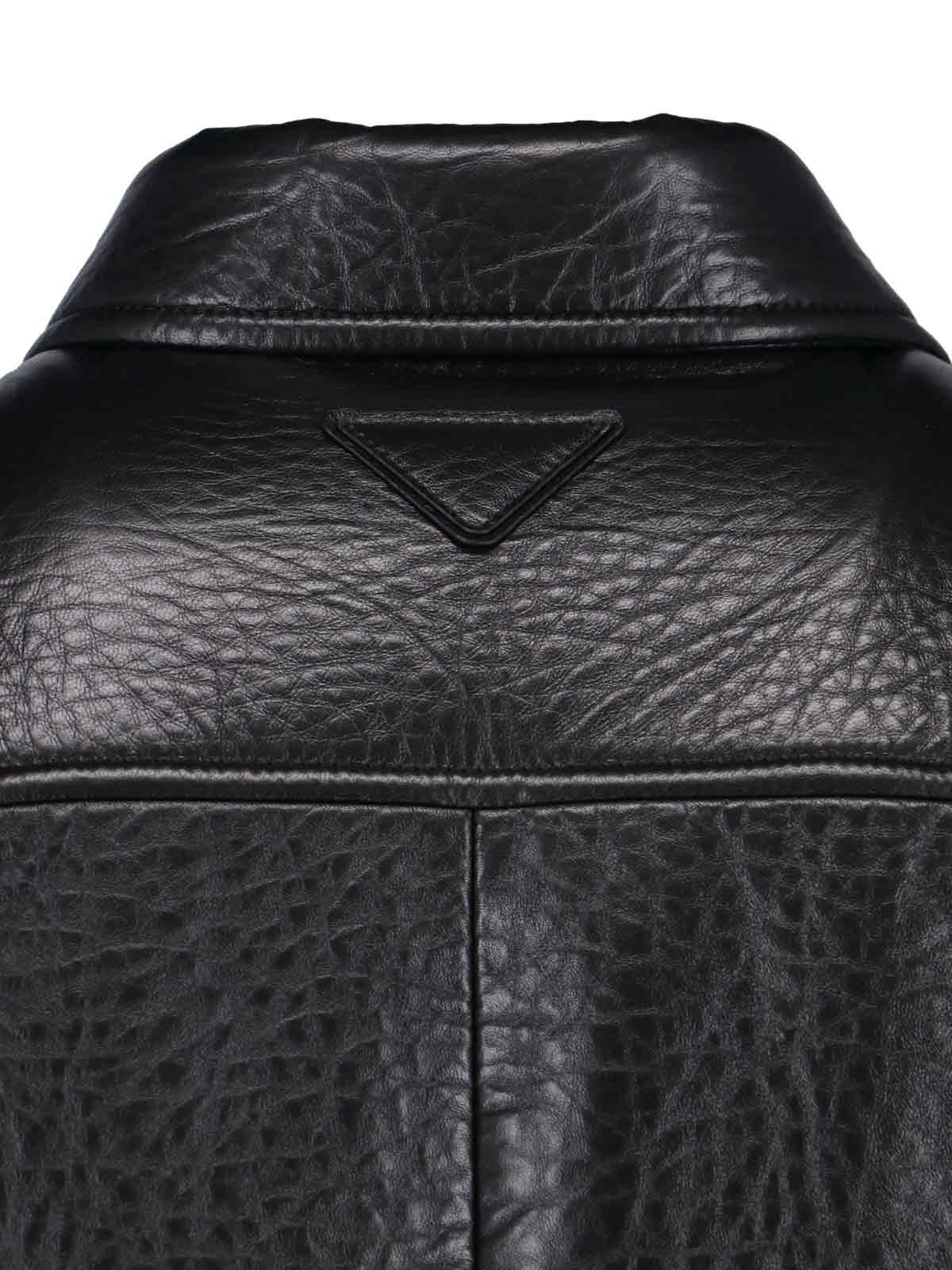 Prada Single-breasted Leather Jacket Men In Black