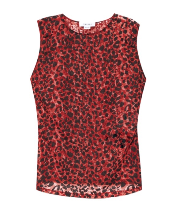 Alexander Mcqueen Leopard Printed Sleeveless Top In Red