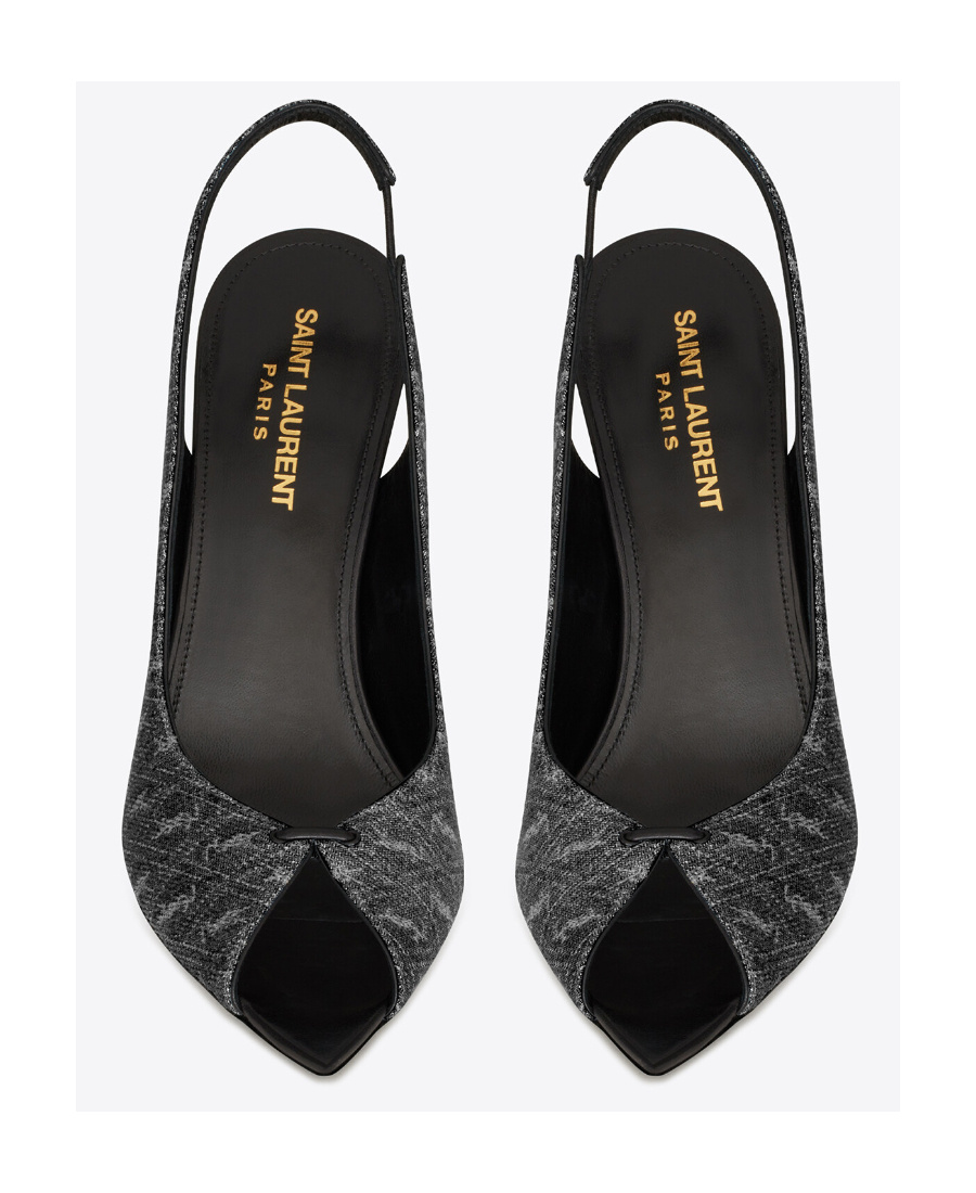 Shop Saint Laurent Lola Sandals In Monogram Denim In Black