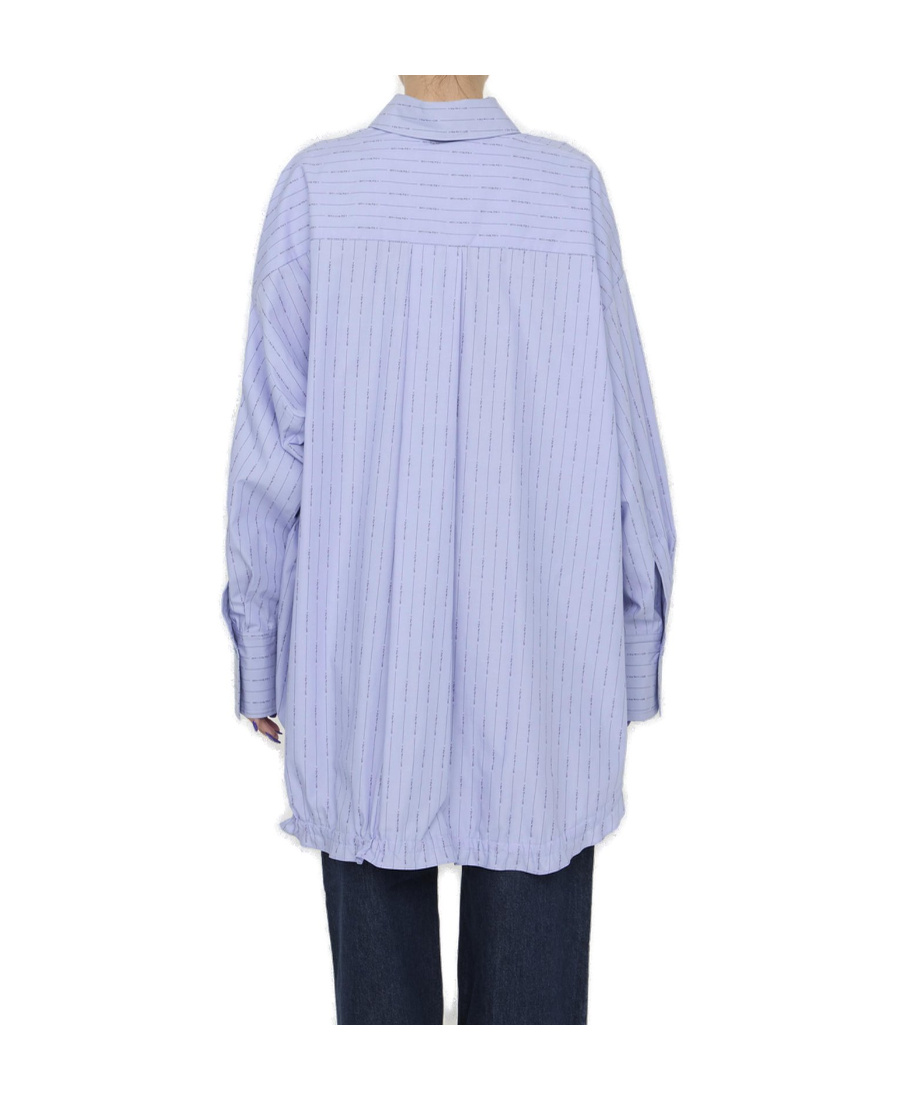 Attico Striped Drawstring-hem Asymmetric Shirt In Blue