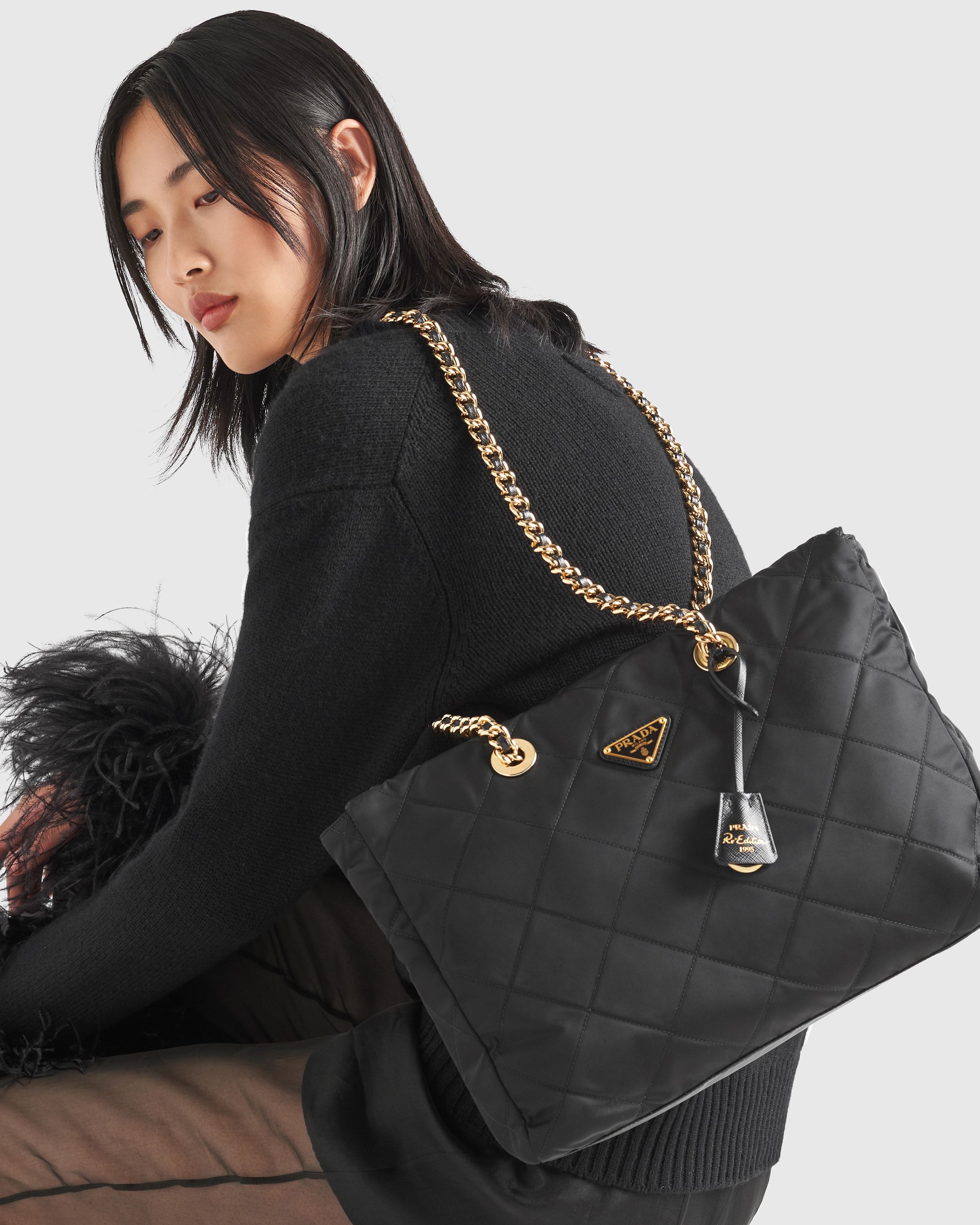 Prada Re-edition 1995 Chaine Medium Re-nylon Bag In Black