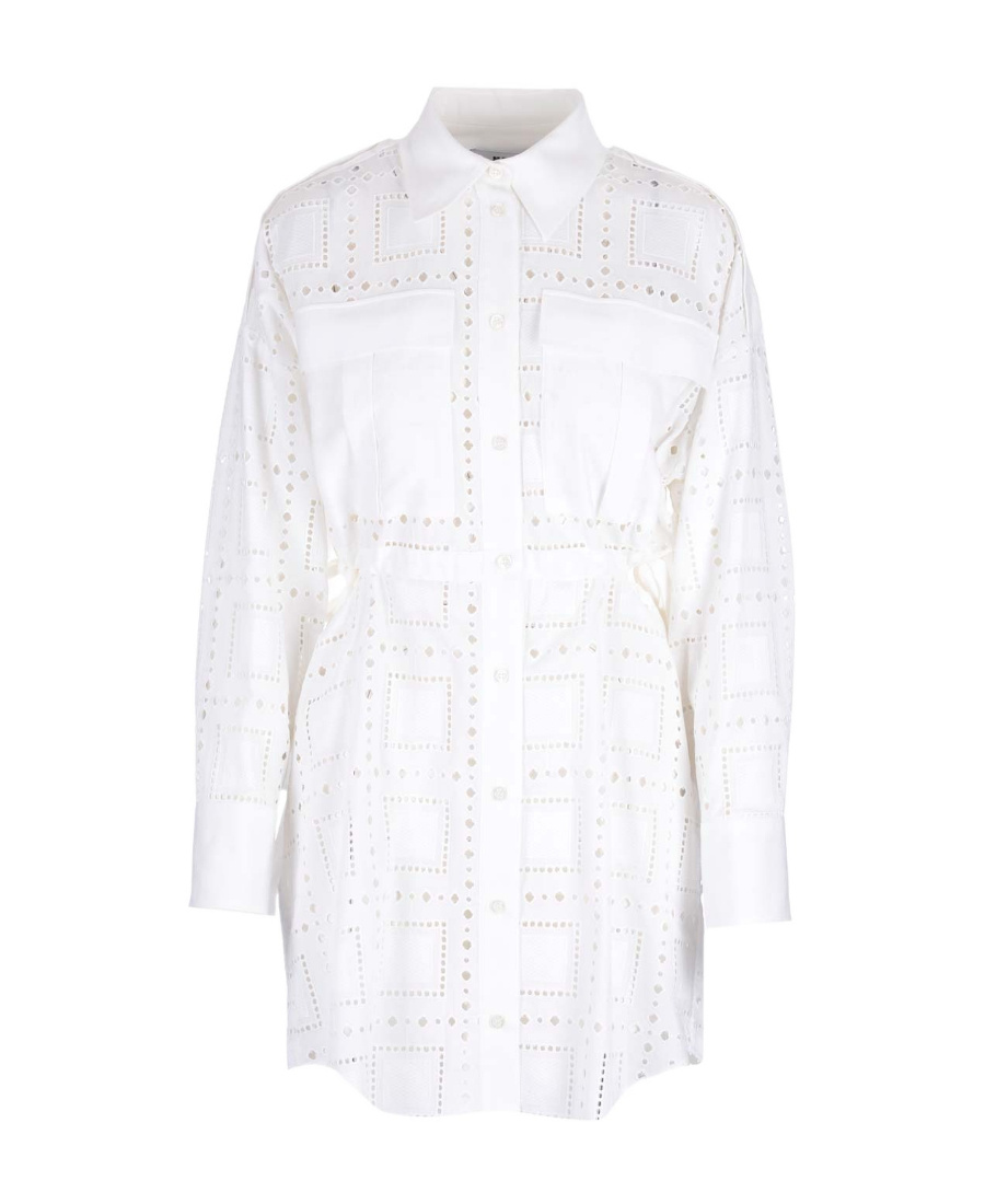 Msgm White Textured Shirt Collar Mini Dress In White