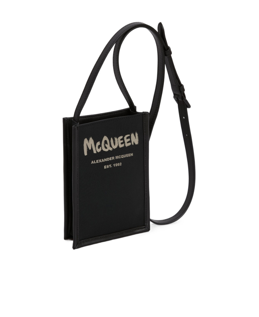 Alexander Mcqueen Mini Graffiti-print Messenger Bag In Black