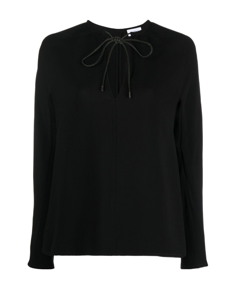 Ferragamo Gathered Tie Neck Long Sleeve Top In Black