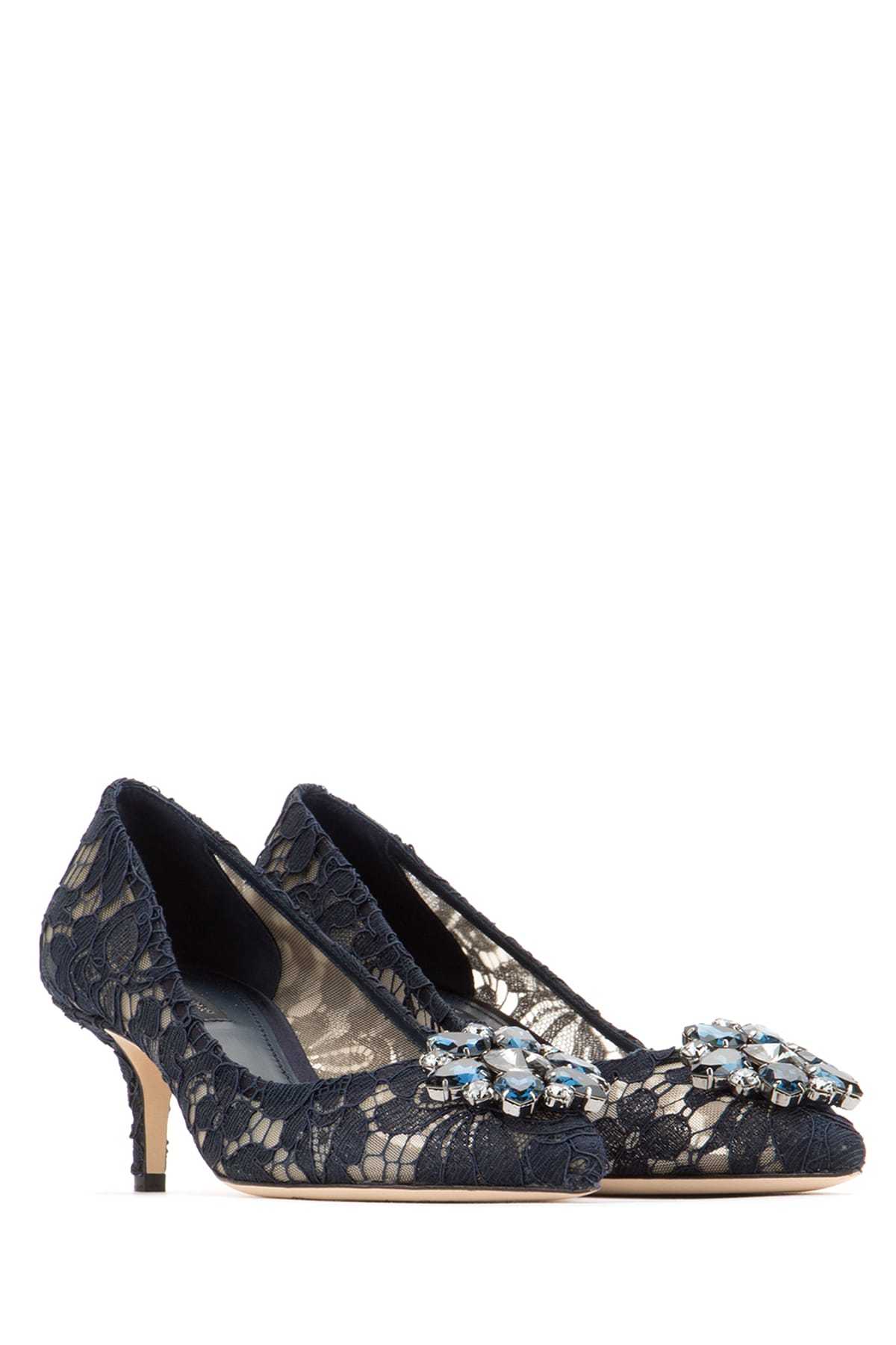 Dolce & Gabbana Scarpe Con Tacco In Pizzo Blu Notte Donna In Black