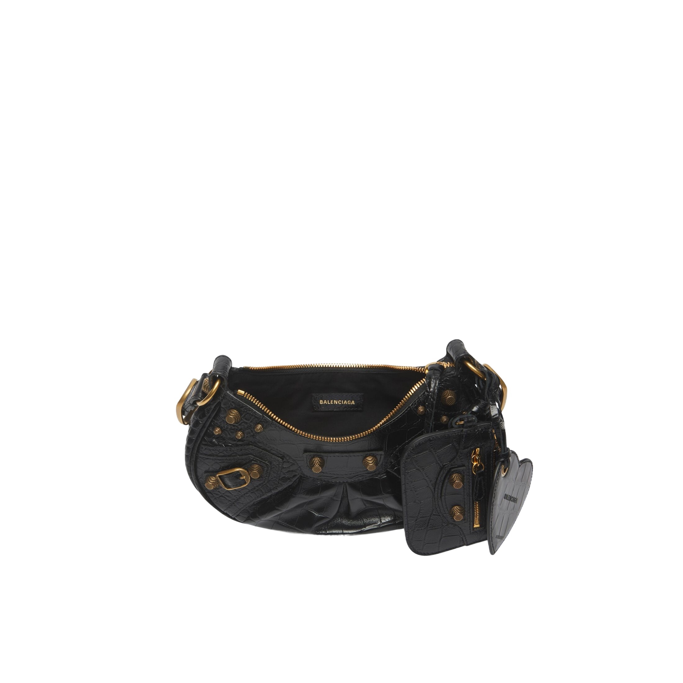 Balenciaga Green Leather Shoulder Handbag With Magnetic Closure And Metal Details In Black
