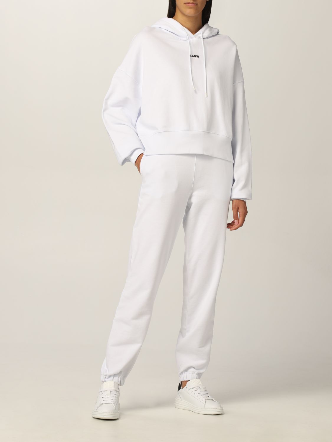 Msgm Logo Hooded Sweatshirt Long Sleeves In White