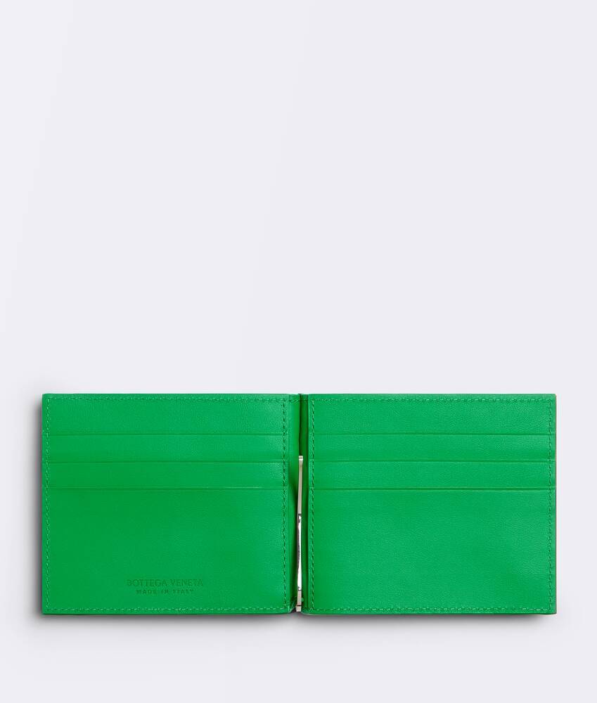 Bottega Veneta Logo Leather Knitted Folding Wallet In Green