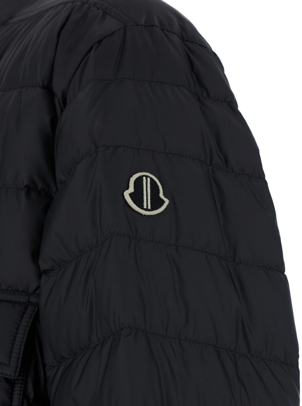 Moncler X Rick Owens Black Down Jacket With Logo Patch On The Sleeve And Snap Buttons In Tech Fabric Man In Black