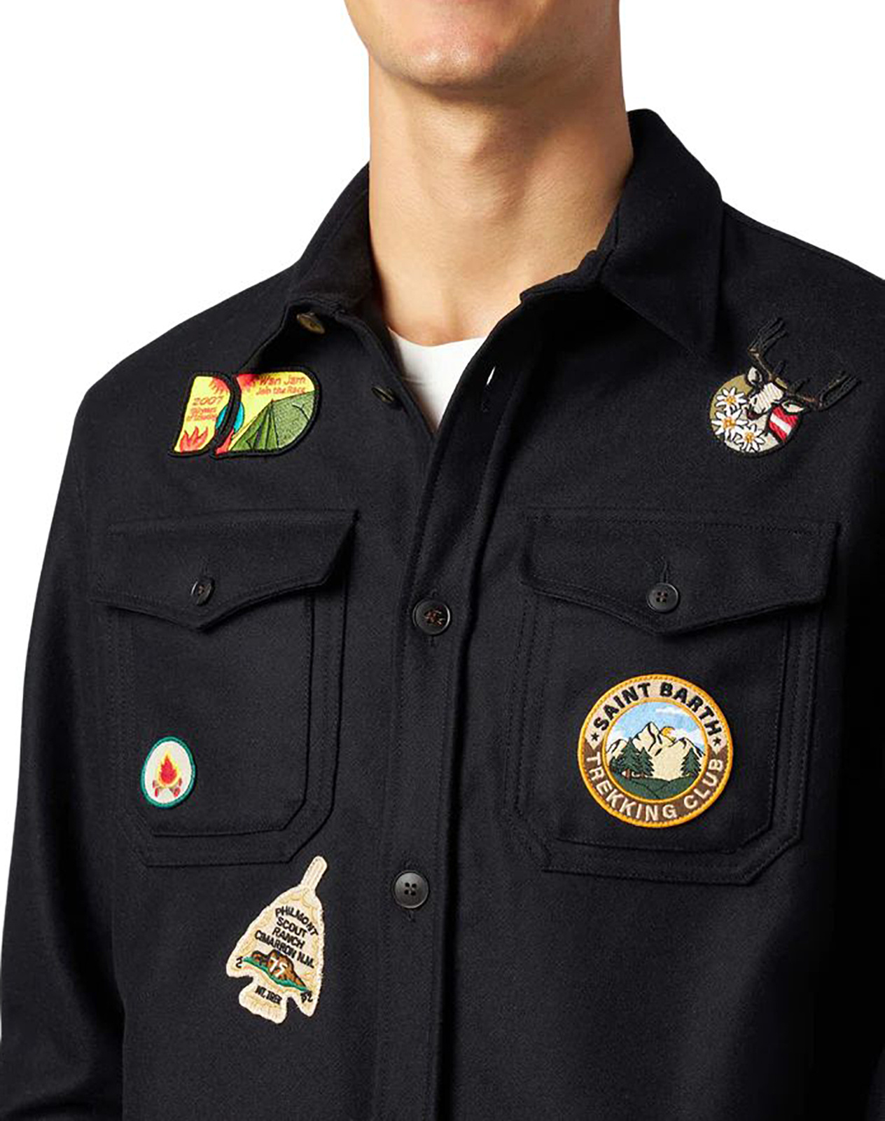 Mc2 Saint Barth Patch Lapel Shirt In Black