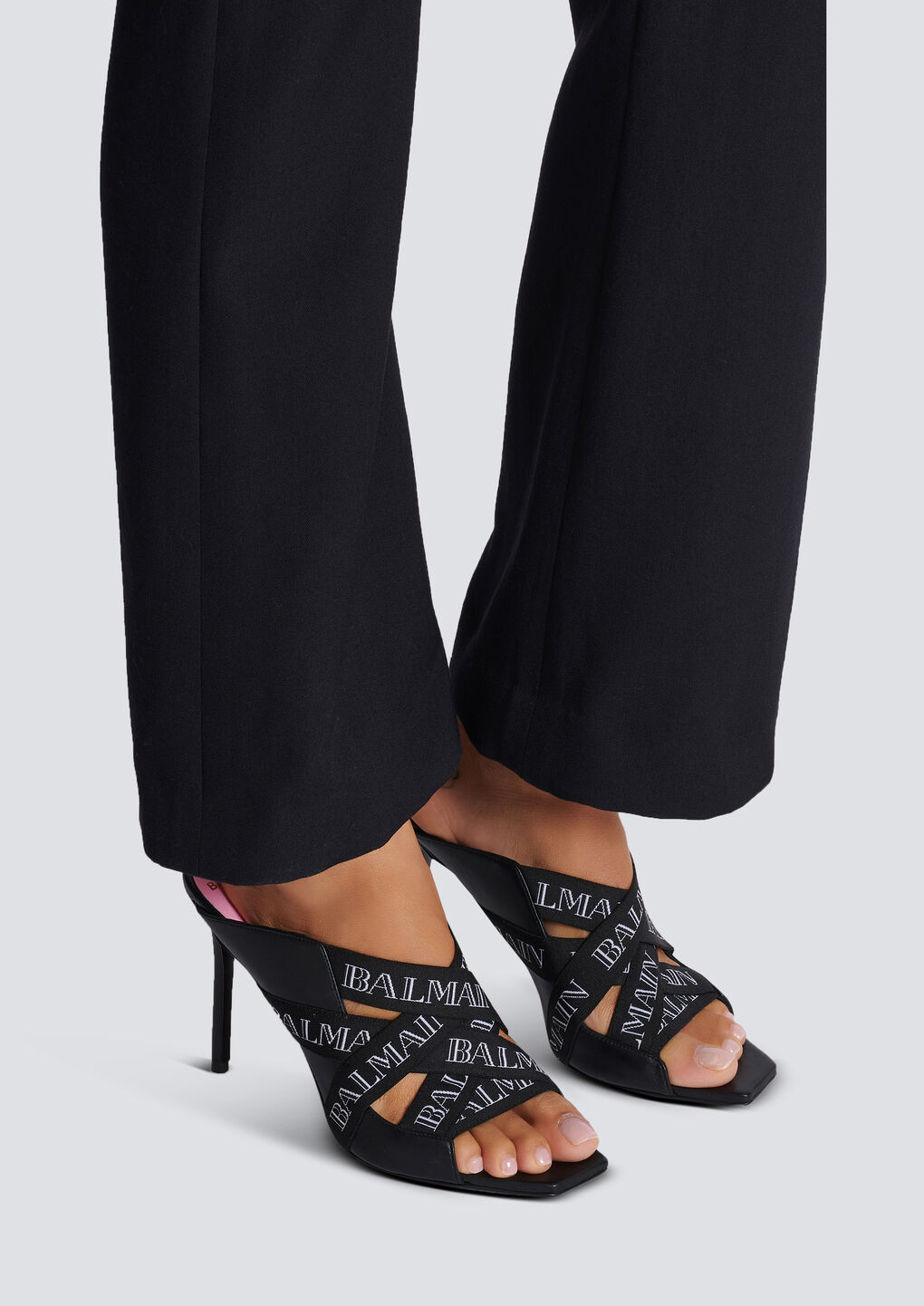 Balmain Square-headed High-heeled Sandals In Black