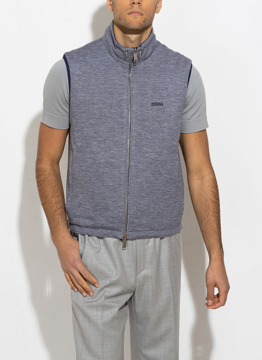 Zegna Reversible Zip-up Vest In Blue