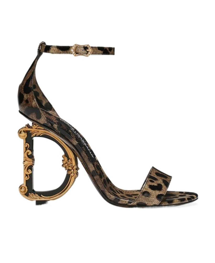 Dolce & Gabbana Keira 105 Leopard Print Leather Dg Baroque Sandals In Black