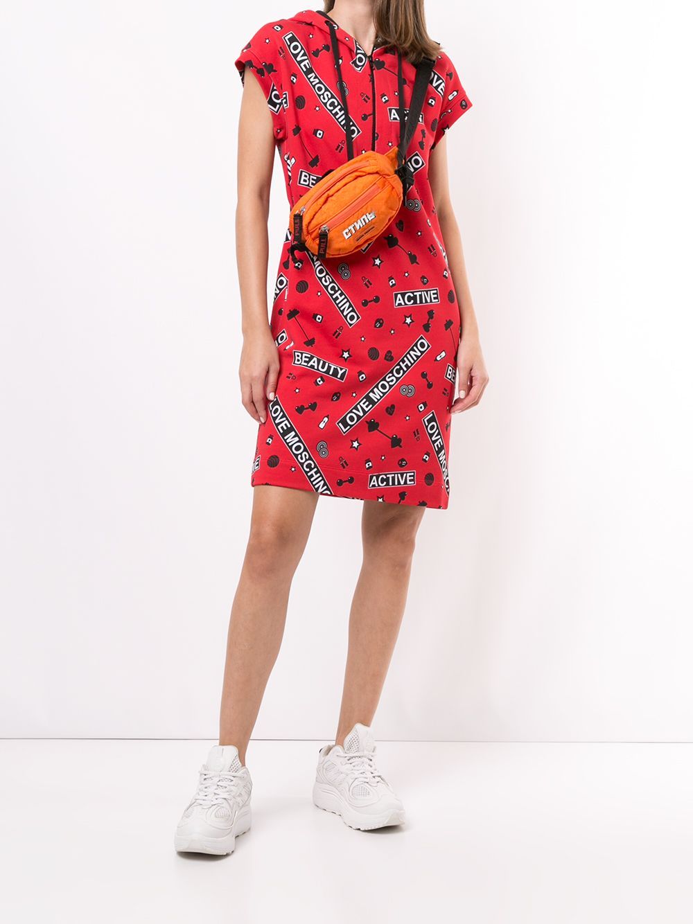 Moschino Classic Printed Hooded Dress In Red