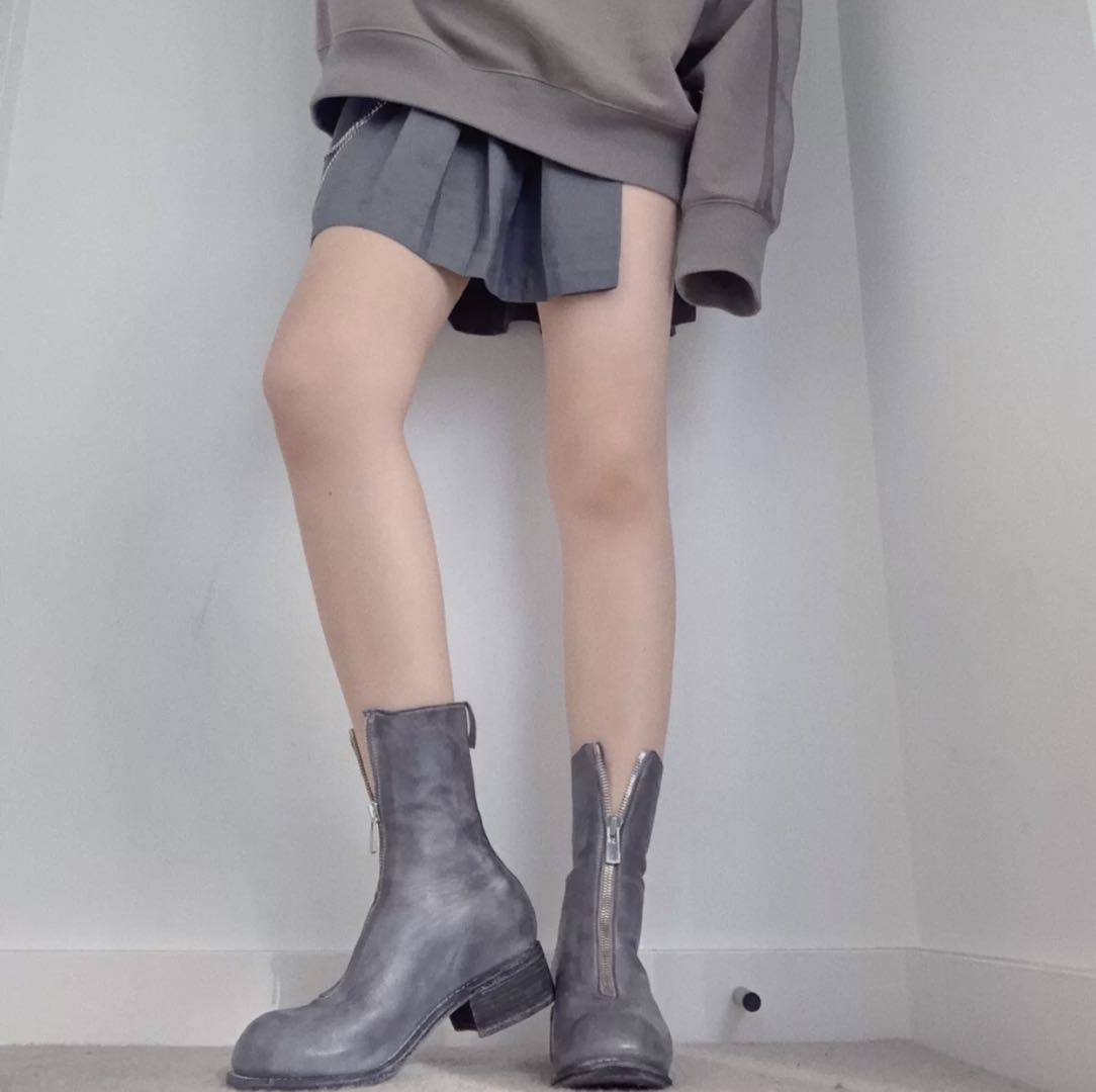 Guidi Front Zipper Boot In Gray