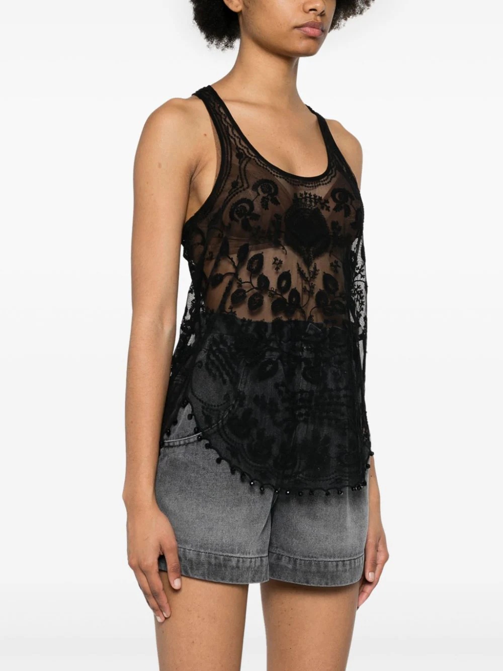 Isabel Marant Floral Embroidery Mesh Tank Top In Gray