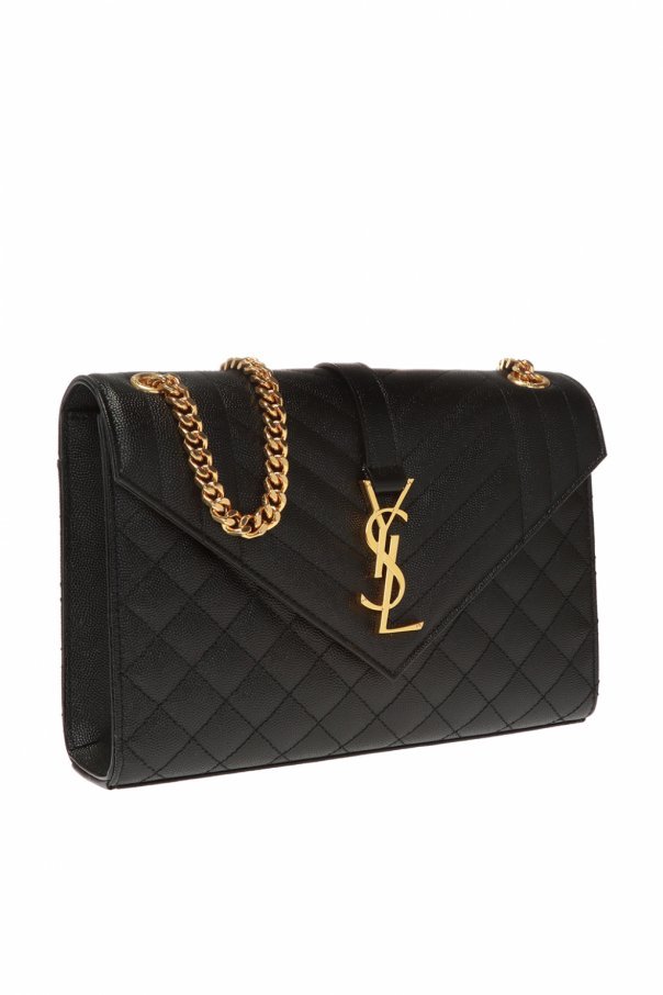 Saint Laurent Ladies Envelope Quilted Shoulder Bag In Black In Black