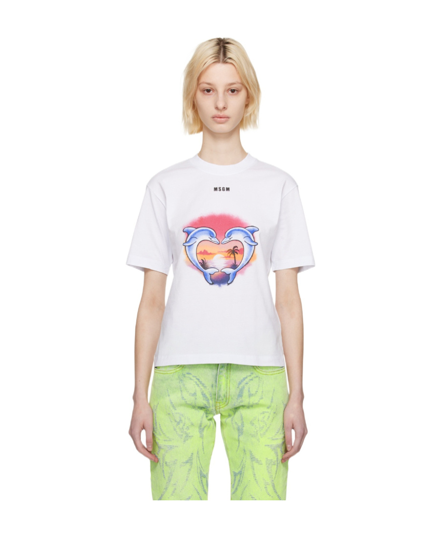 Msgm Logo T-shirt With Round Neck In White